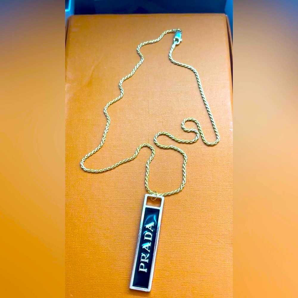 Prada Gold and Black Necklace! Rope Chain is Gold Over Sterling Silver. Size 16”